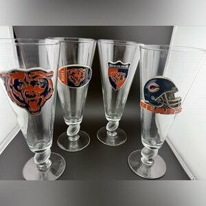 4 NFL Chicago Bears football stem Pilsner/beer glasses. 16oz pewter logos.